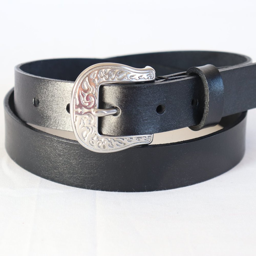 34" Handmade 100% cow hide full grain black leather belt decorative SS buckle A2